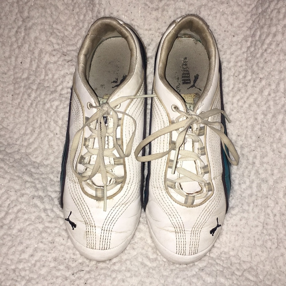 White and Blue Puma Tennis Shoe